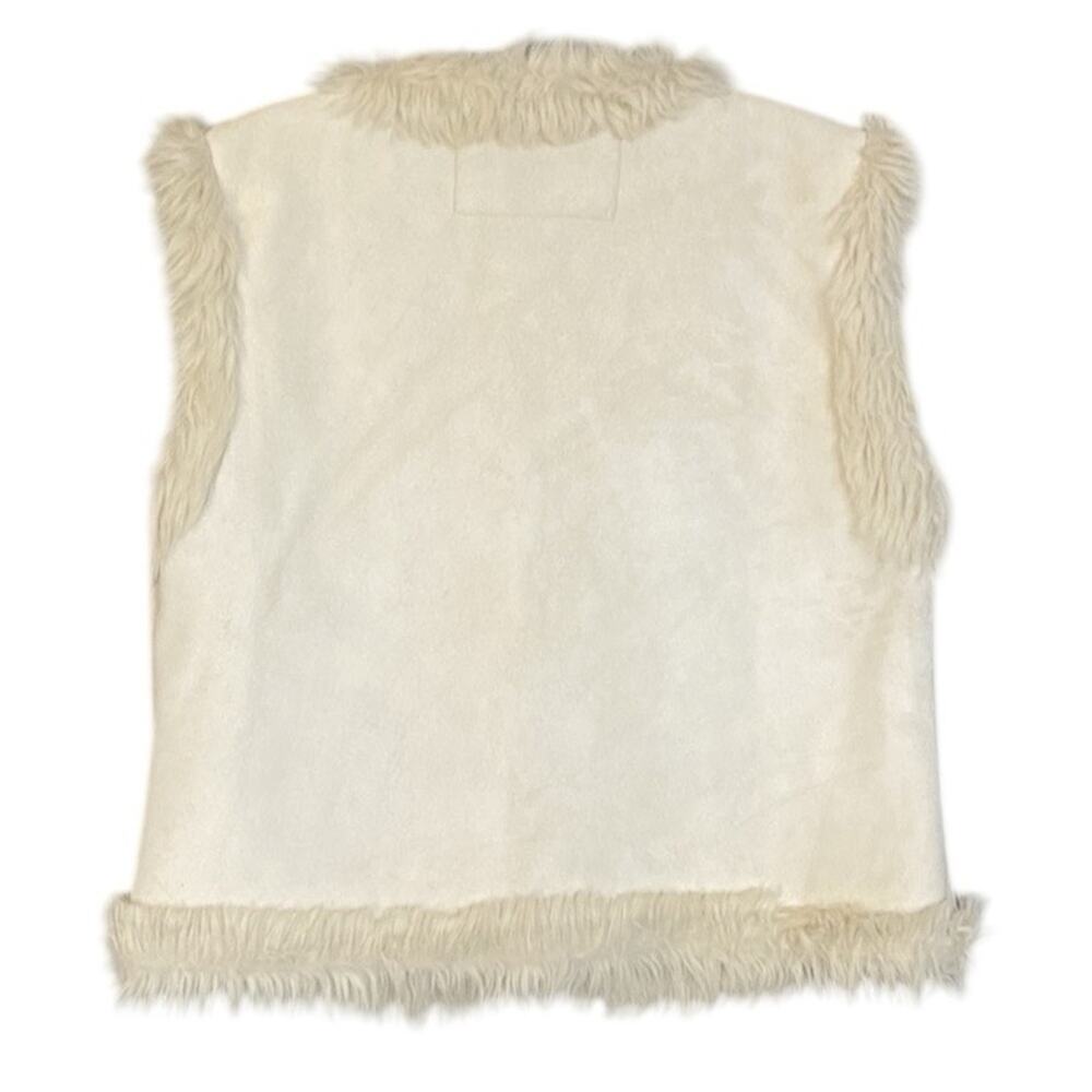 Vintage Rave Y2K Faux Suede and Shearling Embroidered Embellished Cream Vest XL - Picture 3 of 7